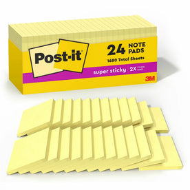 Post-it® Super Sticky Notes - 3x3 Square Yellow - 70 Sheets - 24 Pack - Adhesive & Dispensers