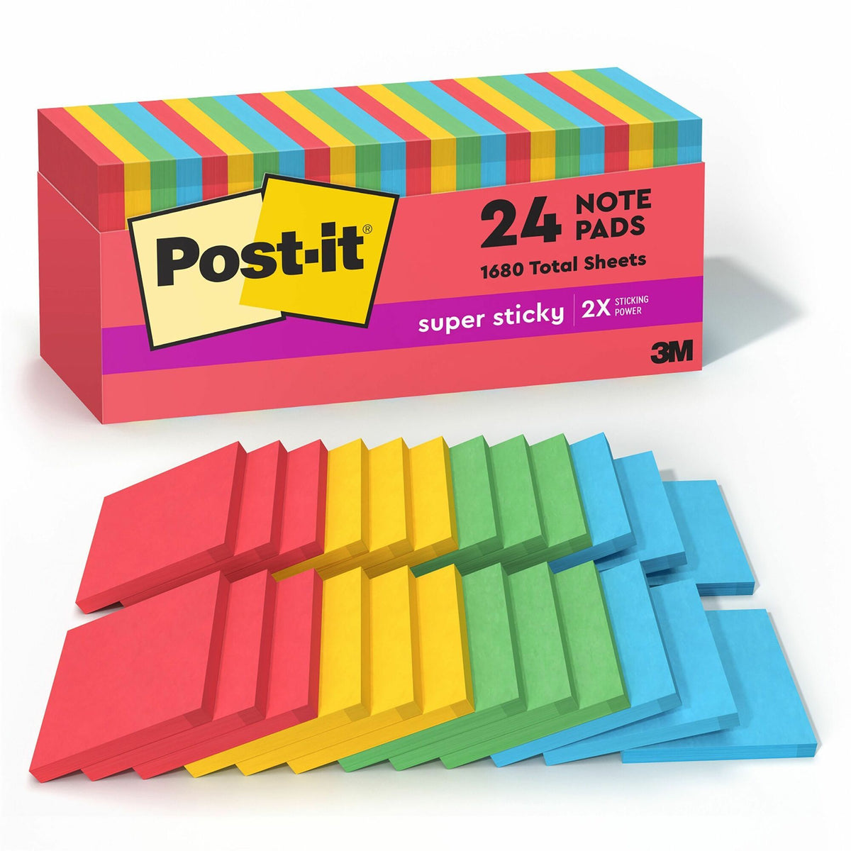 Post-it® Super Sticky Notes Cabinet Pack - Playful Primaries Color Collection - 2000