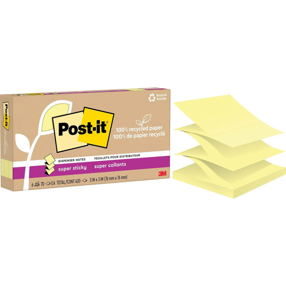 Post-it® Super Sticky Notes - Canary Yellow Square Flags - 3x3 - 70 Sheets - 6 Pack - Adhesive & Dispensers