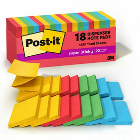 Post-it® Super Sticky Notes Dispenser - Playful Primaries Collection - 3x3 Square Flags - Candy Apple Red Blue Paradise