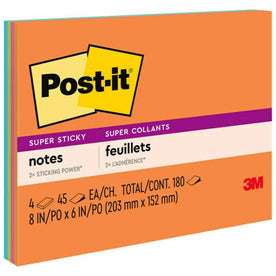 Post-it® Super Sticky Notes: Energy Boost Color Collection - 180 Sheets - 6x8’’ - Unruled - Vital Orange Tropical Pink