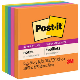 Post-it® Super Sticky Notes: Energy Boost Color Collection - 3x3 Square - 90 Sheets - Unruled - 5 Pack - Adhesive Notes