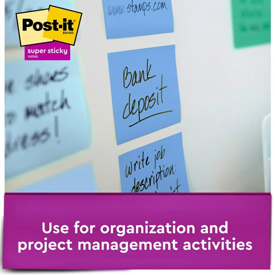 Post-it® Super Sticky Notes - Oasis Color Collection - 3x3 Square - 90 Sheets - Recycled - 10 Pack - Board & Easel