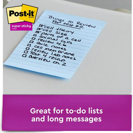 Post-it® Super Sticky Notes - Oasis Color Collection - 4x6 - Ruled - Washed Denim Fresh Mint Lucky Green - 3/Pack