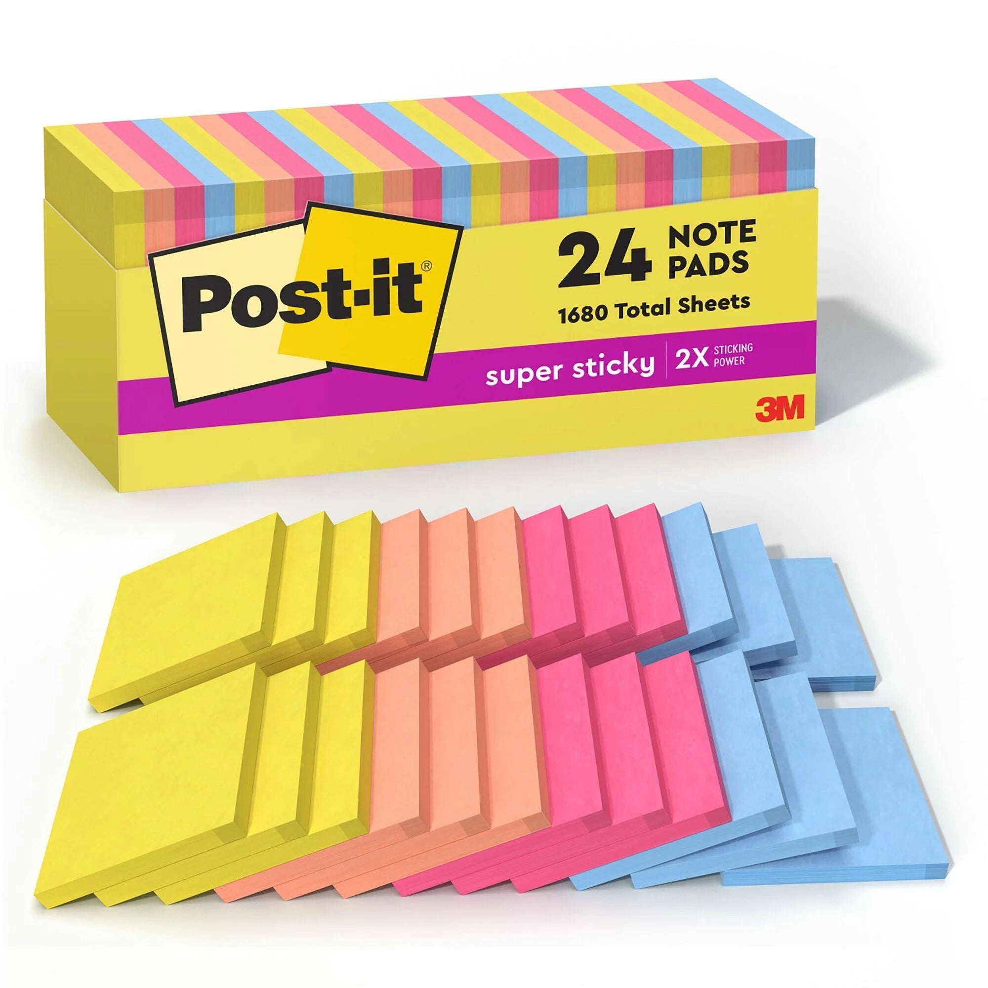 Post-it® Super Sticky Notes: Summer Joy Square Pads - 24 Pack - Adhesive Notes & Dispensers