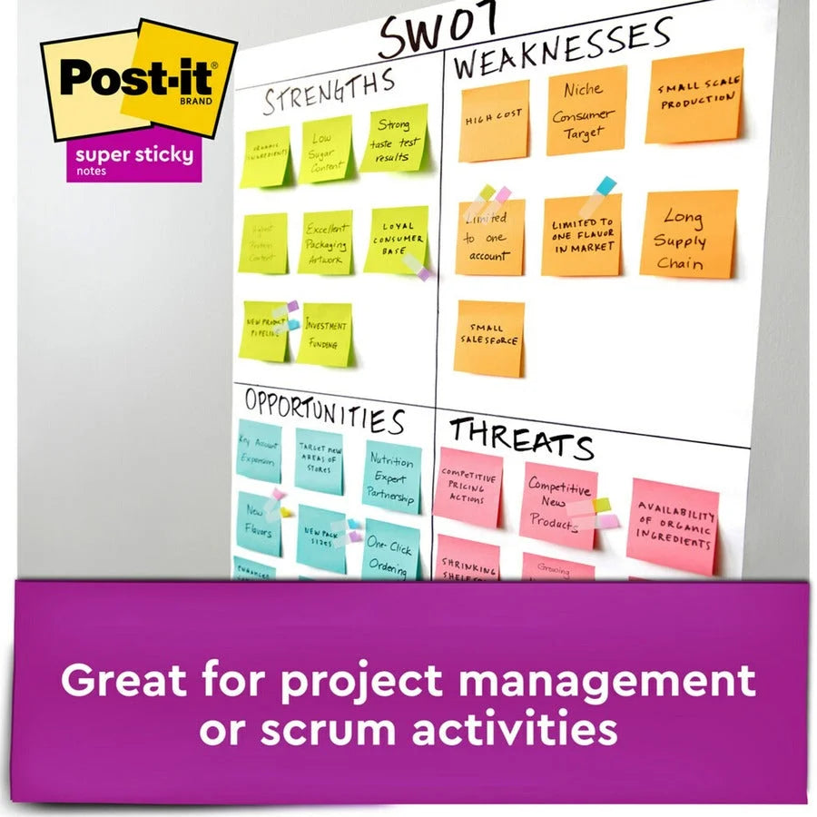 Post-it® Super Sticky Notes: Supernova Neons Collection - 3’’ Square Flags - Aqua Splash Acid Lime Tropical Pink - 45
