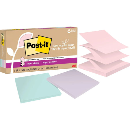 Post-it® Super Sticky Wanderlust Pastel Notes - 3x3 - 70 Sheets - 6 Pack - Adhesive & Dispensers