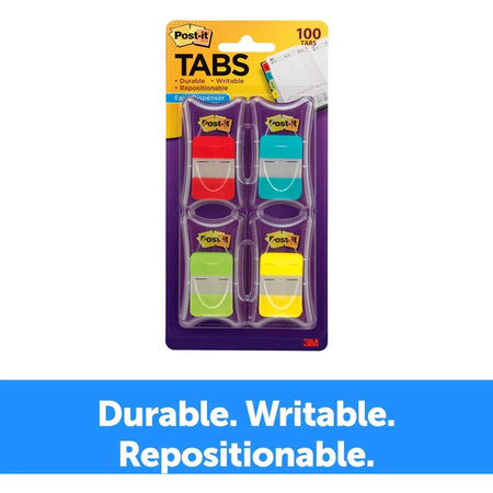 Post-it® Tabs: 100 Write-on Tabs in Red Blue Green Yellow - Tear Resistant & Repositionable - Index Accessories Page