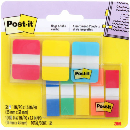 Post-it® Tabs and Flags Combo Pack - Colorful Sticky Adhesive - 136 / Index Accessories & Page Markers