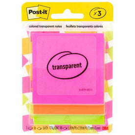 Post-it® Transparent Notes - Square Flags - 36 Sheets - Pink Green Orange - 3/Pack - Adhesive & Dispensers