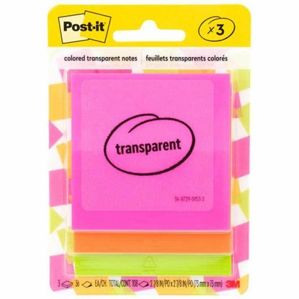Post-it® Transparent Notes - Square Flags - 36 Sheets - Pink Green Orange - 3/Pack - Adhesive & Dispensers