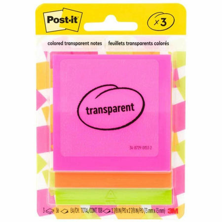 Post-it® Transparent Notes - Square Flags - 36 Sheets - Pink Green Orange - 3/Pack - Adhesive & Dispensers