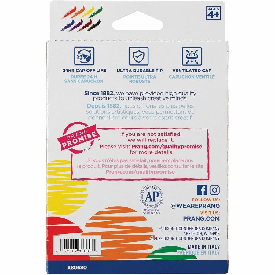 Prang Washable Art Markers - Broad Bullet Point - Assorted Ink - 8/Set