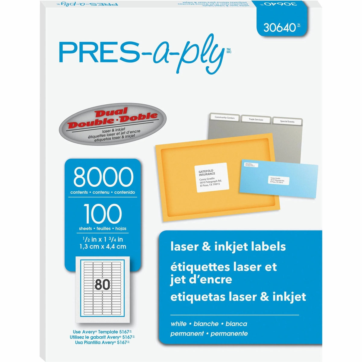 PRES-a-ply Address Labels: White Paper Permanent Adhesive - 8000 Labels - Shipping