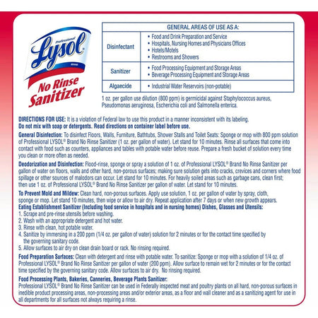 Professional Lysol No Rinse Sanitizer: Concentrated Disinfectant - 128 fl oz - Bacteria Fungi Virus Remover