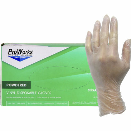 ProWorks Vinyl Powdered Gloves - 3 mil Small Size - Clear Non-sterile - 100/Box - General Purpose