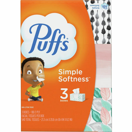 Puffs Basic Facial Tissues: 2 Ply Assorted Colors - 180 Tissues/Box (3 Packs) - Bathroom Tissue