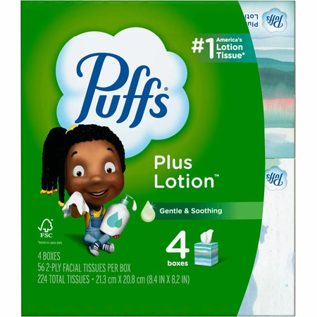 Puffs Plus Lotion Facial Tissues - Soft 2-Ply - WhiteBox - 4 Packs