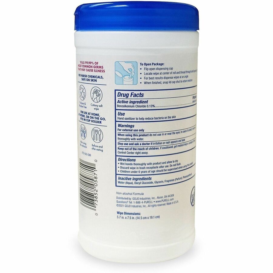 PURELL Clean Scent Hand Sanitizing Wipes - White - 40 Per Canister - 6 / Carton - Sanitizers