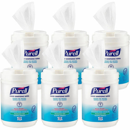 PURELL® Alcohol Hand Sanitizing Wipes - Convenient 6x7’’ Size - 175 Wipes/Tub - Pack of 6 - Sanitizers