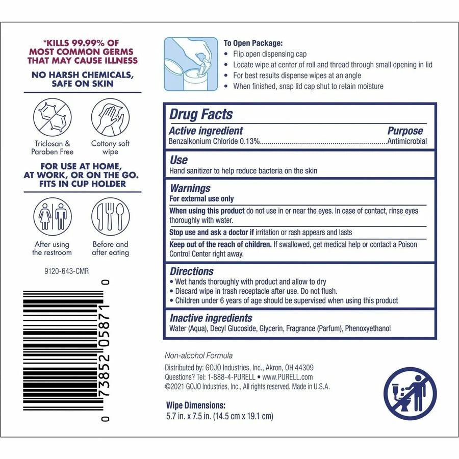 PURELL Clean Scent Hand Sanitizing Wipes - White - 40 Per Canister - 1 Each - Sanitizers