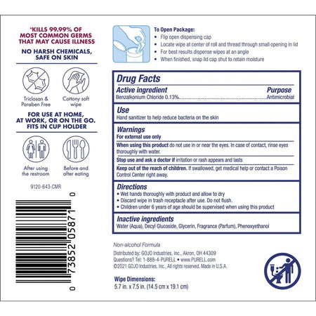 PURELL Clean Scent Hand Sanitizing Wipes - White - 40 Per Canister - 6 / Carton - Sanitizers