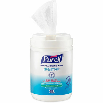 PURELL® Hand Sanitizing Wipes: 175 Alcohol Wipes Tub - 6x7’’ - White - Sanitizers