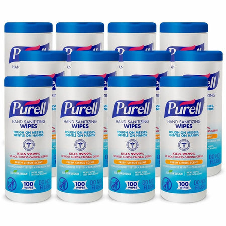 PURELL® Sanitizing Wipes - Fresh Citrus - White - 100 Per Canister - 12 / Carton - Hand Sanitizers