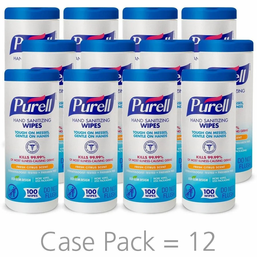 PURELL® Sanitizing Wipes - Fresh Citrus - White - 100 Per Canister - 12 / Carton - Hand Sanitizers