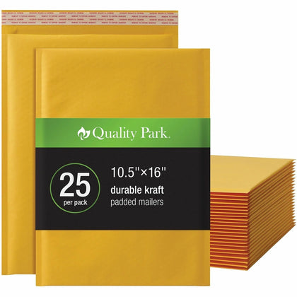 Quality Park Bubble Mailers: Brown Kraft 10.5’’ x 15’’ 25/Box - Mailers