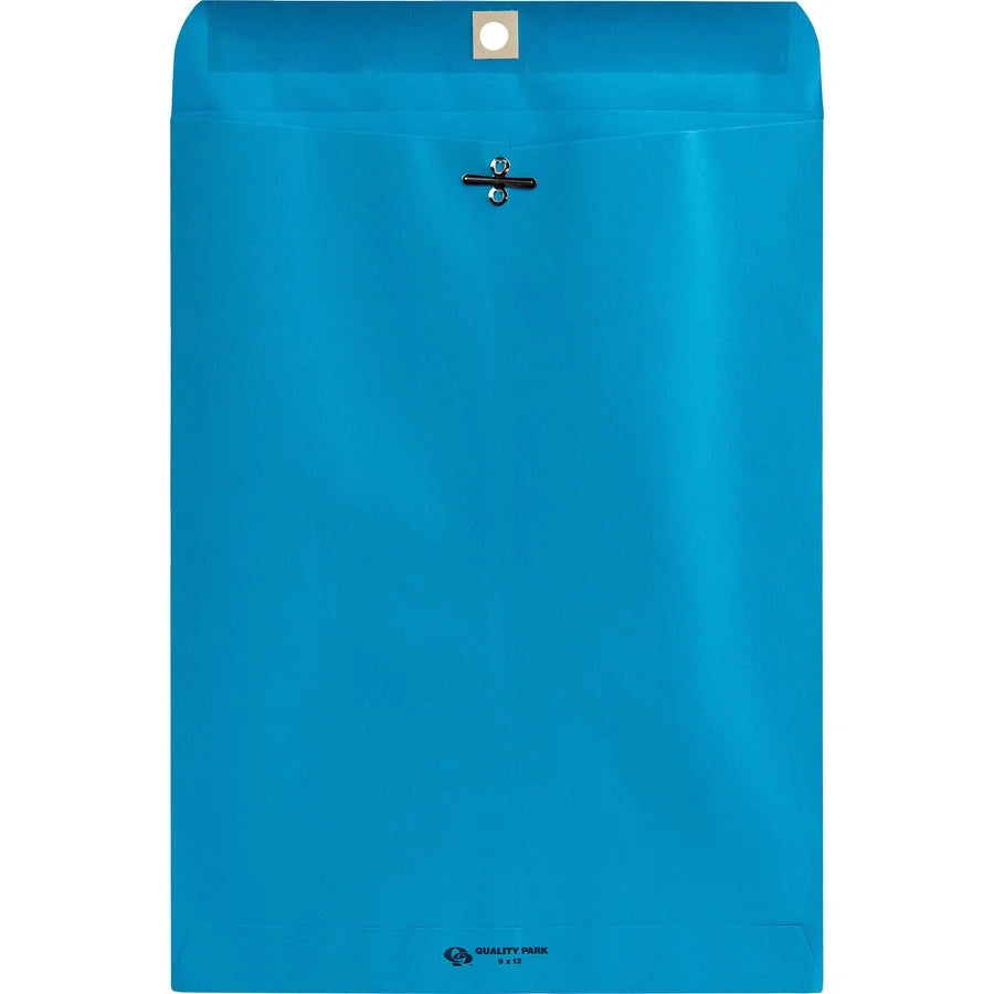 Quality Park Clasp Envelopes - #90 - 9x12 - 28 lb - Blue - Wove - 10/Pack