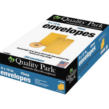 Quality Park Clasp Envelopes - #90 9x12 28 lb - Kraft - 250/Box - Large Format / Catalog