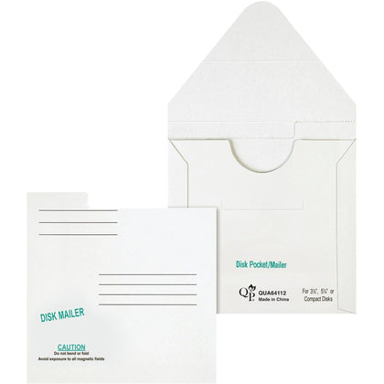 Quality Park Economy Disk Mailers - 5 1/4’’ Disc/Diskette - White Paperboard - 10 Pack