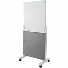 Quartet Agile Glass Dry-Erase Easel - White Tempered Surface - Gray Frame - Stain Resistant Ghost Handle Casters