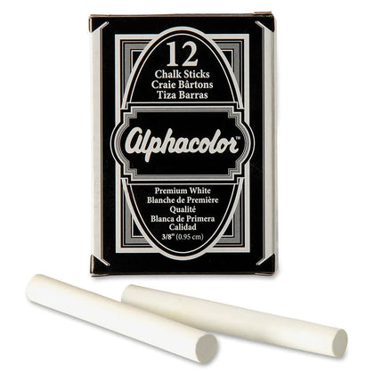 Quartet Alphacolor Premium White Chalk Sticks - Non-toxic - 0.4’’ Diameter - Chalks