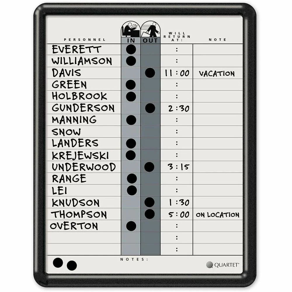 Quartet Classic In/Out Board - 14x11’’ Gray Porcelain - Magnetic & Durable - Planning Boards