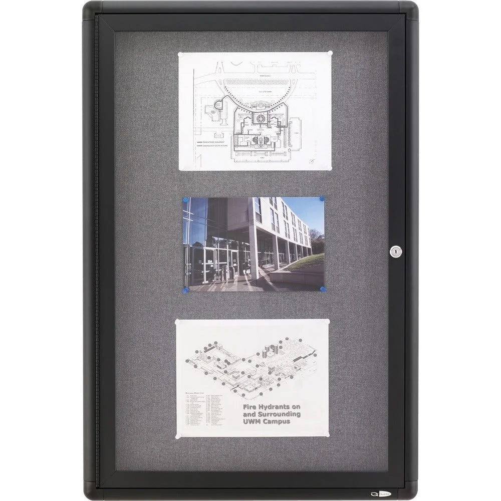 Quartet Enclosed Bulletin Board: 36x24 Gray Fabric Surface Hinged & Shatterproof - Boards