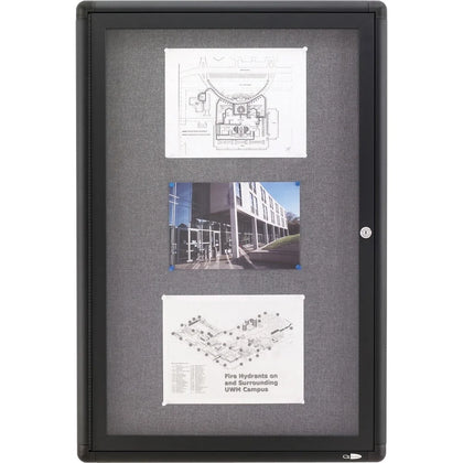 Quartet Enclosed Bulletin Board: 36x24 Gray Fabric Surface Hinged & Shatterproof - Boards