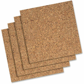Quartet Frameless Cork Tiles - Brown Natural Surface - Durable Self-healing - 12x12 - 4 Pack - Bulletin Boards