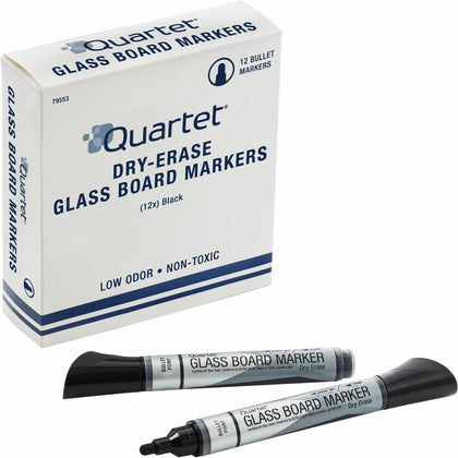 Quartet Glass Board Markers - Bullet Point Black Ink - Pack of 12 - & Dry-Erase
