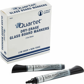 Quartet Glass Board Markers - Bullet Point Black Ink - Pack of 12 - & Dry-Erase