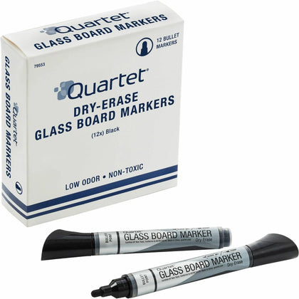 Quartet Glass Board Markers - Bullet Point Black Ink - Pack of 12 - & Dry-Erase