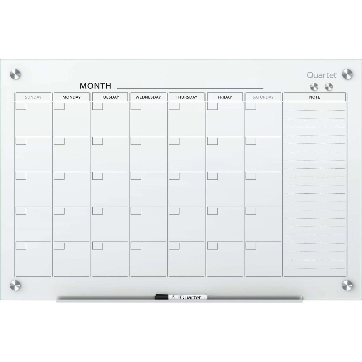 Quartet Infinity Magnetic Glass Calendar - Monthly - 36’’ x 48’’ - White - Durable & Stain Resistant - Boards