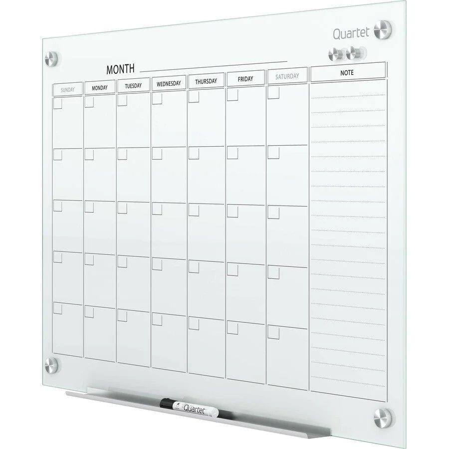 Quartet Infinity Magnetic Glass Calendar - Monthly - 36’’ x 48’’ - White - Durable & Stain Resistant - Boards