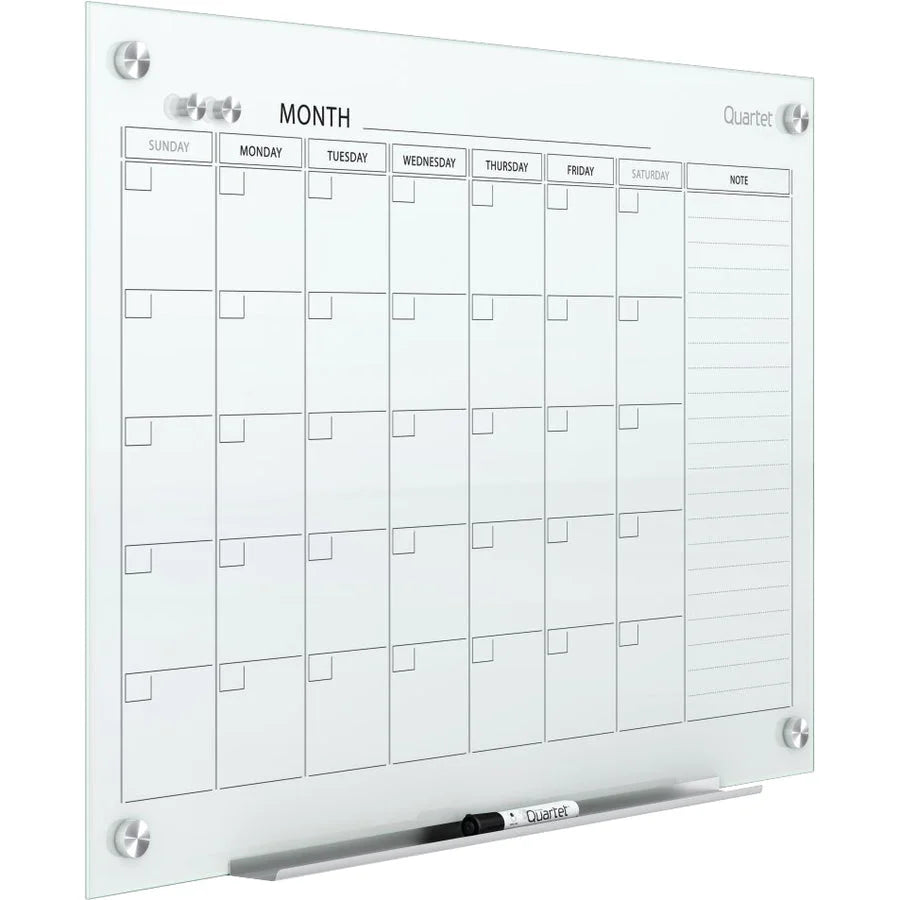 Quartet Infinity Magnetic Glass Calendar - Monthly - 36’’ x 48’’ - White - Durable & Stain Resistant - Boards