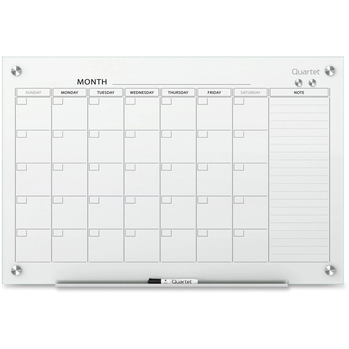 Quartet Infinity® Glass Magnetic Calendar Board - 36’’ x 24’’ - White Tempered - Boards