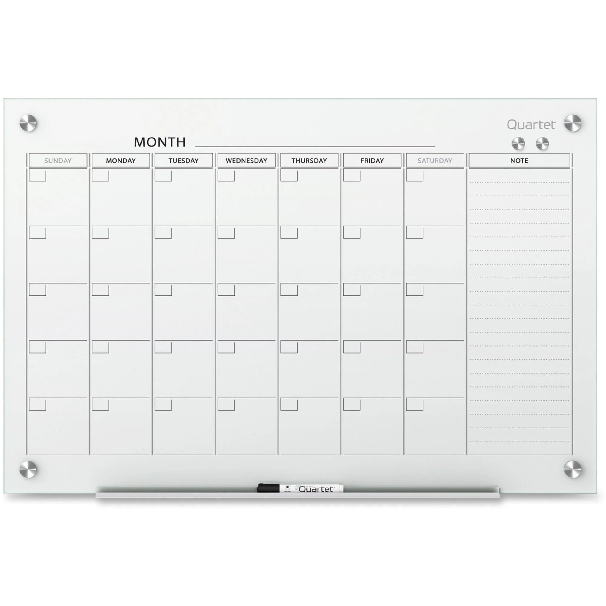 Quartet Infinity® Glass Magnetic Calendar Board - 36’’ x 24’’ - White Tempered - Boards