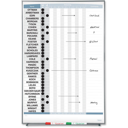 Quartet Matrix 36-Employee In/Out Board - Magnetic White Cork - 34’’x23’’ - Silver Frame - Planning Boards