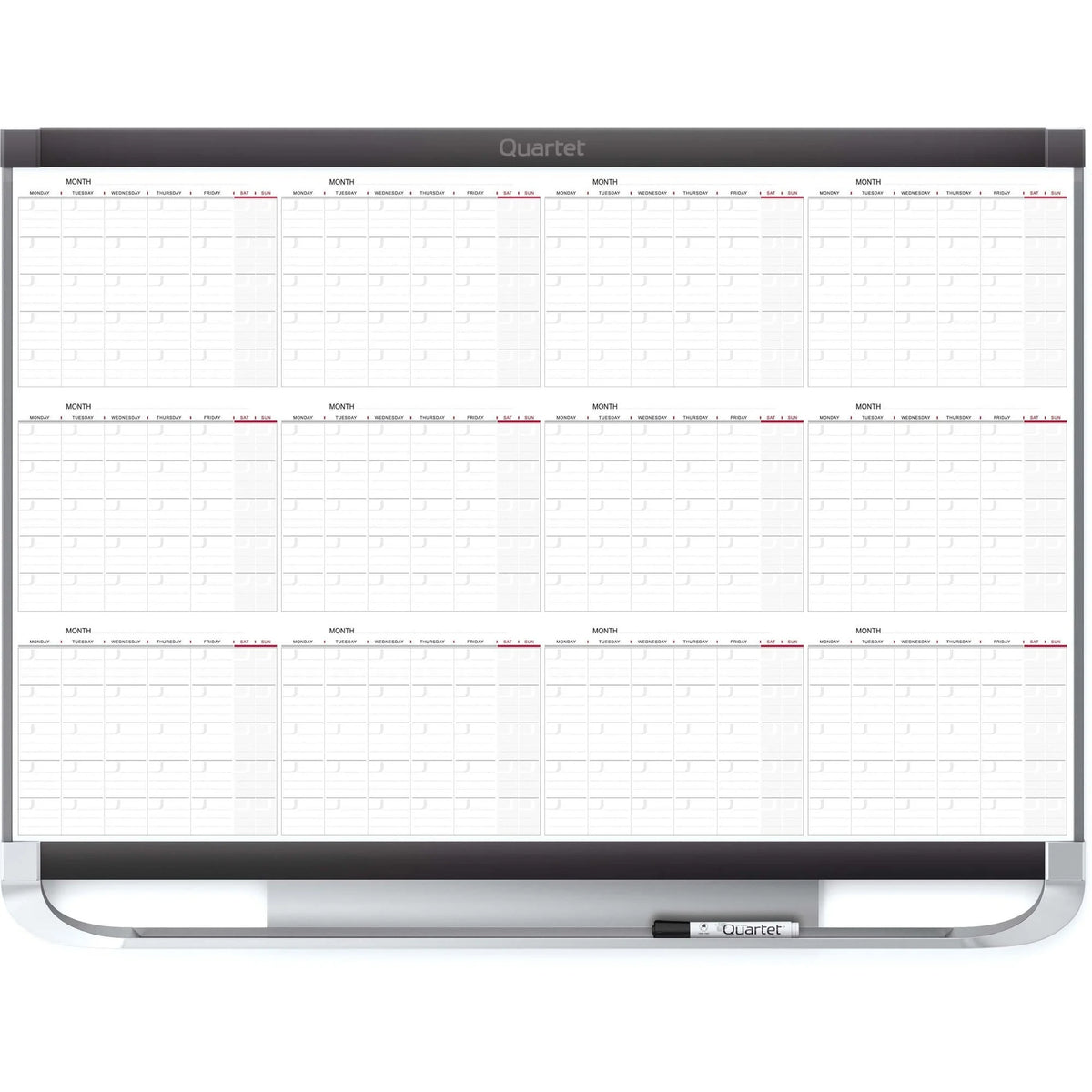 Quartet Prestige 2 Magnetic Calendar Board - Monthly Planner - 24’’ x 36’’ - White & Graphite - Boards