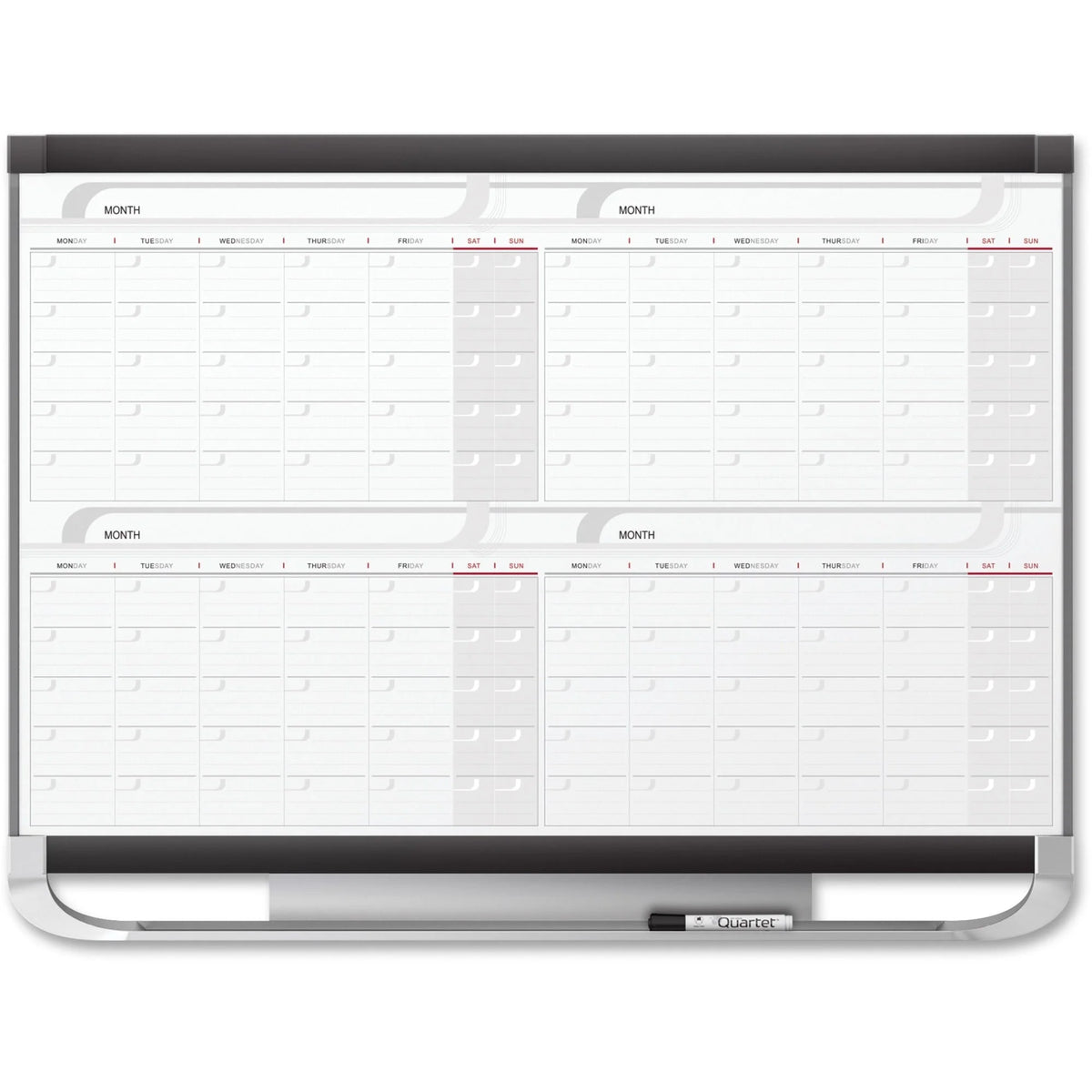 Quartet Prestige 2 Magnetic Calendar Whiteboard - Monthly Planner - 36’’ x 48’’ - Graphite & White - Boards